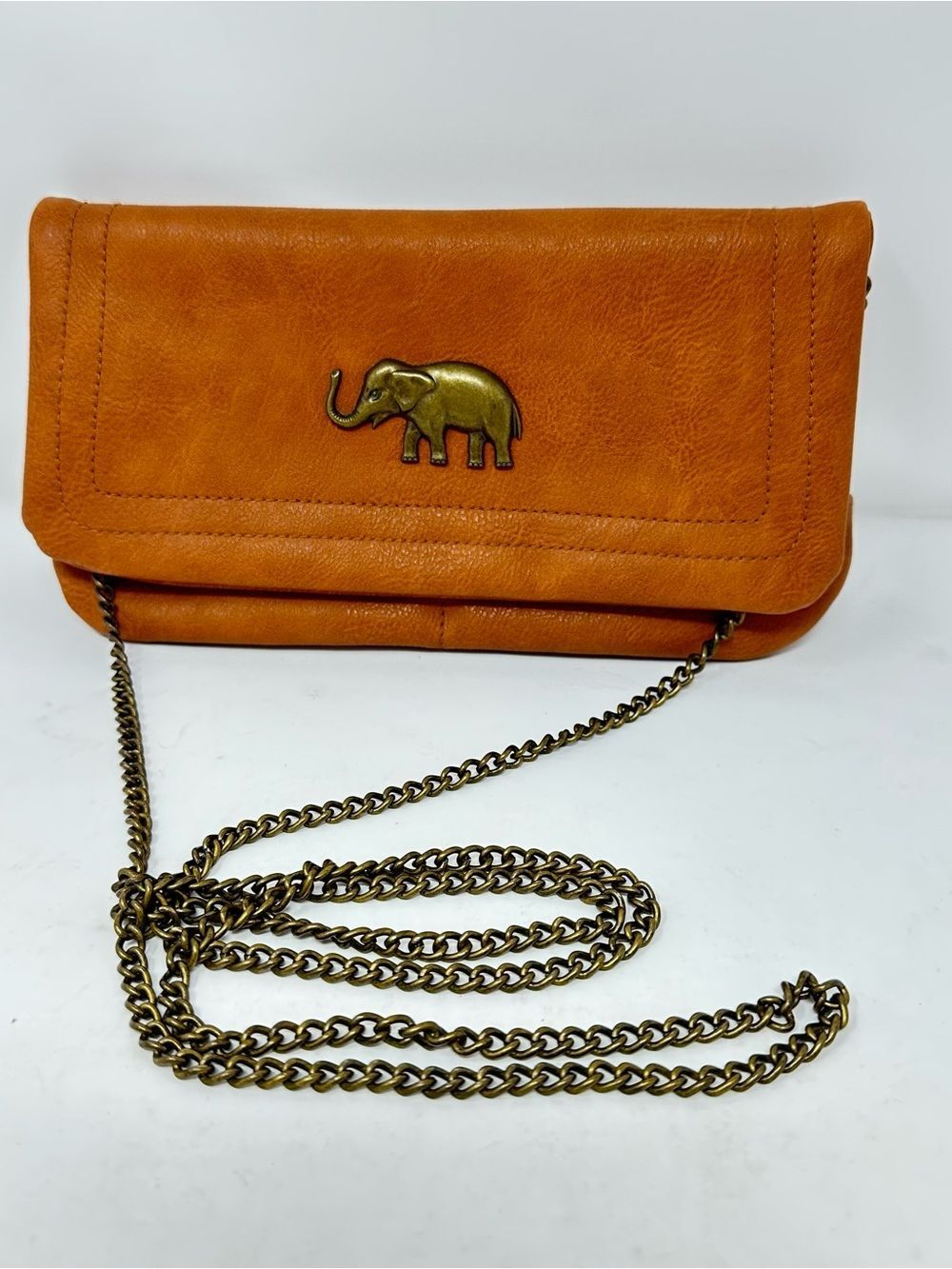 Francesca’s Tan Faux Leather Elephant Crossbody Clutch Bag